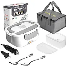 Marmita Elétrica 3 em 1 Portátil 1.5L com Divisórias, 24, 12V, 60W, 110v, XINZOKYC DFH 015, Cinza
