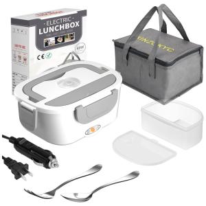 Marmita Elétrica 3 em 1 Portátil 1.5L com Divisórias, 24, 12V, 60W, 110v, XINZOKYC DFH 015, Cinza
