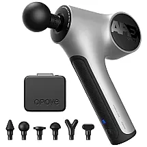 Massageador Pistola Elétrico Profissional Sem Fio 6 Acessórios, OPOVE Apex, Cinza
