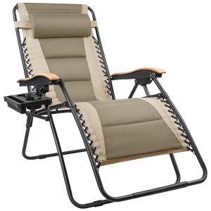 Cadeira Reclinável Ajustável Gravidade Zero com Apoio de Cabeça e Porta Copos, FREE SOLDIER, Creme