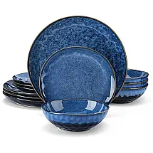 Aparelho de Jantar com 12 Peças Incluindo Pratos e Bowls de Cerâmica, Vancasso Starry, Azul