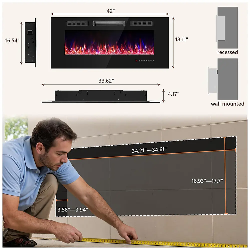 Lareira Elétrica Ariiles 107x46cm 1500W Chamas LED Multicolor Embutir 110V — foto 3