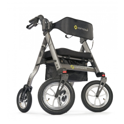 Andador para Idoso Dobrável até 136kg para Todo Terreno com Pneus Pneumáticos, Assento Ortopédico Extra Largo e Freios, Comodita