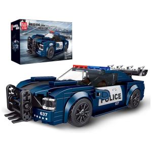 Kit de Construção Carro de Polícia com 356 Peças para Crianças e Adultos, Mould King, Azul