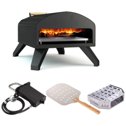 Forno de Pizza a Gás Portátil com Espátula em Aço Inox, BERTELLO, Preto