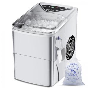 Máquina de Gelo até 12 kg em 24H Portátil com Colher, 110V 90W, FZF, Prata