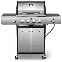 Churrasqueira a Gás 34.000 BTU com 3 Queimadores, 2 Portas e 1 Queimador Lateral em Aço Inoxidável, R.W.FLAME, Prateado
