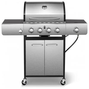 Churrasqueira a Gás 34.000 BTU com 3 Queimadores, 2 Portas e 1 Queimador Lateral em Aço Inoxidável, R.W.FLAME, Prateado