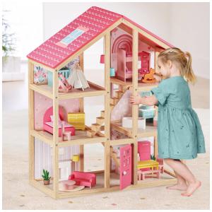 Casa de Bonecas de Madeira 30 Peças com 6 Quartos e Acessórios de Móveis para Crianças de 3 a 12 Anos, TINY LAND