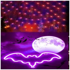 Pisca Pisca Rede 200 LEDS 3 Metros para Arbustos com 8 Modos, Roxo e Laranja