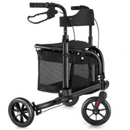 Andador Dobrável de 3 Rodas com Assento Acolchoado Ideal para Idosos, WALK MATE, Preta