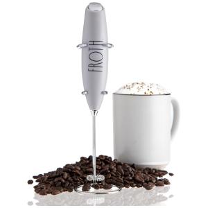 Espumador Elétrico de Leite em Aço Inoxidável a Bateria com Suporte, RAE DUNN, Branco