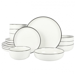 Aparelho de Jantar com 16 Peças em Porcelana, Borda Preta, Gibson Home Oslo, Branco