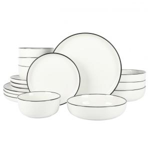 Aparelho de Jantar com 16 Peças em Porcelana, Borda Preta, Gibson Home Oslo, Branco
