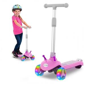 Patinete Elétrico Infantil 3 Rodas com Rodas de LED, Velocidade de até 8 km/h, Tempo de Viagem de 60 Minutos e 3 Alturas Ajustáveis para