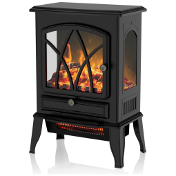 Lareira Elétrica Portátil com Tela de Vidro e 2 Modos e Aquecimento Rápido, 110V 1500W, Eueiriup, Preta