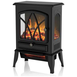 Lareira Elétrica Portátil com Tela de Vidro e 2 Modos e Aquecimento Rápido, 110V 1500W, Eueiriup, Preta