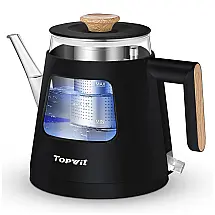 Chaleira Elétrica 1L com Desligamento Automático e Aço Inoxidável, 110v, TOPWIT, Preto