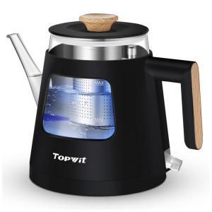 Chaleira Elétrica 1L com Desligamento Automático e Aço Inoxidável, 110v, TOPWIT, Preto