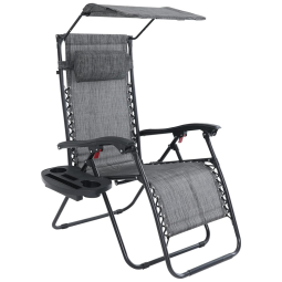 Cadeira Reclinável Ajustável Gravidade Zero com Apoio de Cabeça e Porta Copos e Cobertura de Sombra, ABCCANOPY Patiochair with shade, Cinza