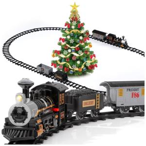 Conjunto de Trem Trenzinho Elétrico 4 Carros e 10 Trilhos, LUCKY DOUG, Preto