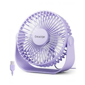 Ventilador de Mesa USB Gaiatop Roxo 14 cm, 3 Velocidades até 4,8 m/s 2500 RPM, Rotação 90°, Silencioso 40 dB, 5 Lâminas, Modelo TF55B