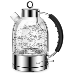 ASCOT Chaleira Elétrica de Vidro 1.7L, Aço Inoxidável, 1500W, 110V, Amarelo