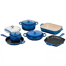 Conjunto de Panelas e Frigideira Antiaderentes de Ferro Fundido, 10 Peças, LE CREUSET MS2110 59SS, Azul