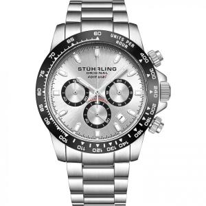 Relógio Cronógrafo Esportivo Masculino Pulseira Mate Escovado em Aço Inox, STUHRLING 891Z.01, Prateado