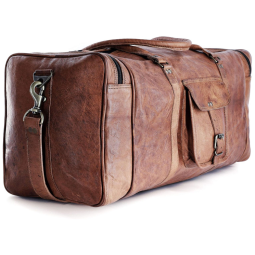 Bolsa de Viagem Masculina Clássica de Couro, KOMALS PASSION LEATHER, Marrom