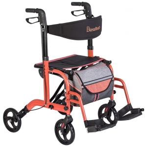 Andador Adulto Idoso com Apoio de Braço, Assento Acolchoado e Cesto, Suporta até 136 kg, BLESSREACH, Laranja