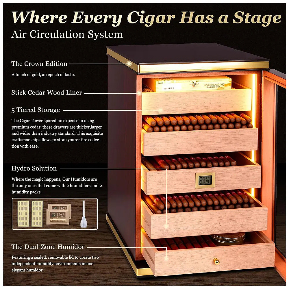 Humidor de Charutos Marvero 500 Unidades Ébano Higrômetro Digital LED USB-C — foto 3
