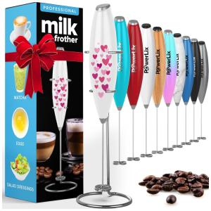 Espumador Elétrico de Leite em Aço Inoxidável a Bateria com Suporte, e, POWERLIX 111, Branco