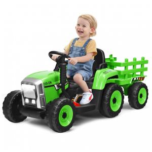 Trator Elétrico Infantil 2 em 1 com Reboque, Controle Remoto, Câmbio de 3 Marchas, Música, USB e Bluetooth, 12V, Olakids, Verde