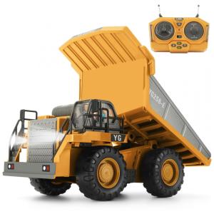 Caminhão Basculante RC 9 Canais com Luzes e Sons Metálicos, Bateria Recarregável - Brinquedo de Construção para Crianças,KIZJORYA