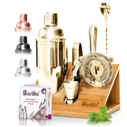 Kit Bn Profissional 7 Peças em Aço Inoxidável com Suporte de Bambu, BARILLIO, Dourado