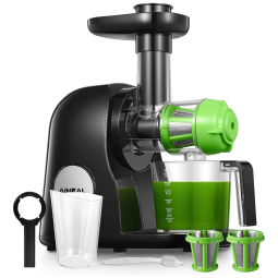 Espremedor de Frutas de Mastigação Lenta com Escova, Função Reversa e Motor Silencioso, 150W, Aiheal, Preto