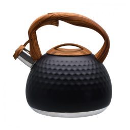 Chaleira de Chá 3 Litros em Aço Inoxidável com Apito e Alça de Madeira, GGC, Preta