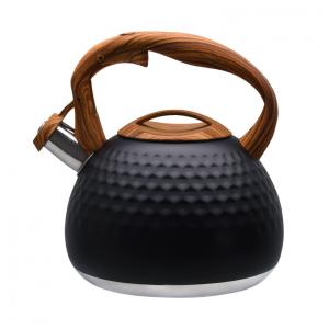 Chaleira de Chá 3 Litros em Aço Inoxidável com Apito e Alça de Madeira, GGC, Preta