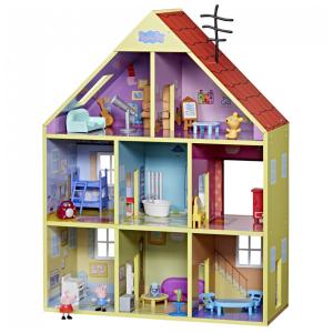 Casa da Peppa Pig em Madeira com 8 Quartos, 2 Figuras e 29 Peças de Móveis para Crianças Acima de 3 Anos, Hasbro, Verde