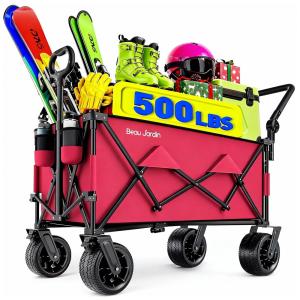 Carrinho Dobrável para Camping e Jardim com Rodas para todos os Terrenos, Capacidade 136kg, BEAU JARDIN, Vermelho