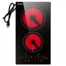 Cooktop Elétrico de Cerâmica Karinear 2 Bocas, 110v, 30cm, Embutido com Trava de Segurança, Timer e Proteção Infantil