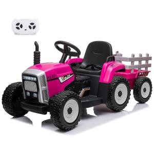 Trator Elétrico Infantil 1 Assento com Controle Remoto, Luz LED, Bateria 12V 35W, Nasitip, Rosa