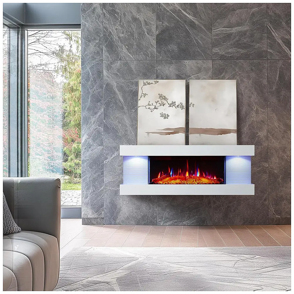 Lareira Elétrica PuraFlame Alsa 111,76 cm Montagem na Parede Tudo em Um com Cores de Luz Ambiente Variadas, Controle Remoto — foto 2