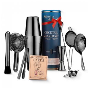 Kit Bartender Profissional 11 Peças em Aço Inoxidável, Mixology Craft, Preto