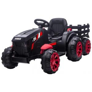 Trator e Reboque Elétrico Infantil a Bateria Recarregável 12V 7AH com Luzes LED e Controle Remoto, OTTARO, Vermelho