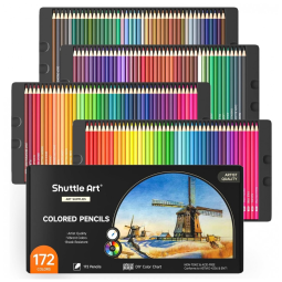 Conjunto de 172 lápis de cor Shuttle Art, Cores Únicas para Livros de Colorir Adultos, Desenhos de Artistas, Esboços e Artesanato