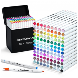 Conjunto de Canetas Artisticas 109 Cores de Ponta Dupla à Base de Álcool com Estojo para Adultos, Smart Color Art