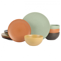 Aparelho de Jantar com 12 Peças em Cerâmica e Esmalte Reativo, Gibson Elite Capetown, Colorido