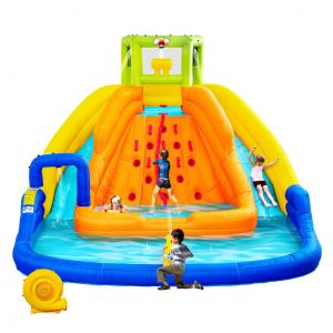 Parque Aquático Inflável, Castelo Pula-Pula com Baldinho de Água, Piscina Profunda, Parede de Escalada com Corda, Castelo Saltitante